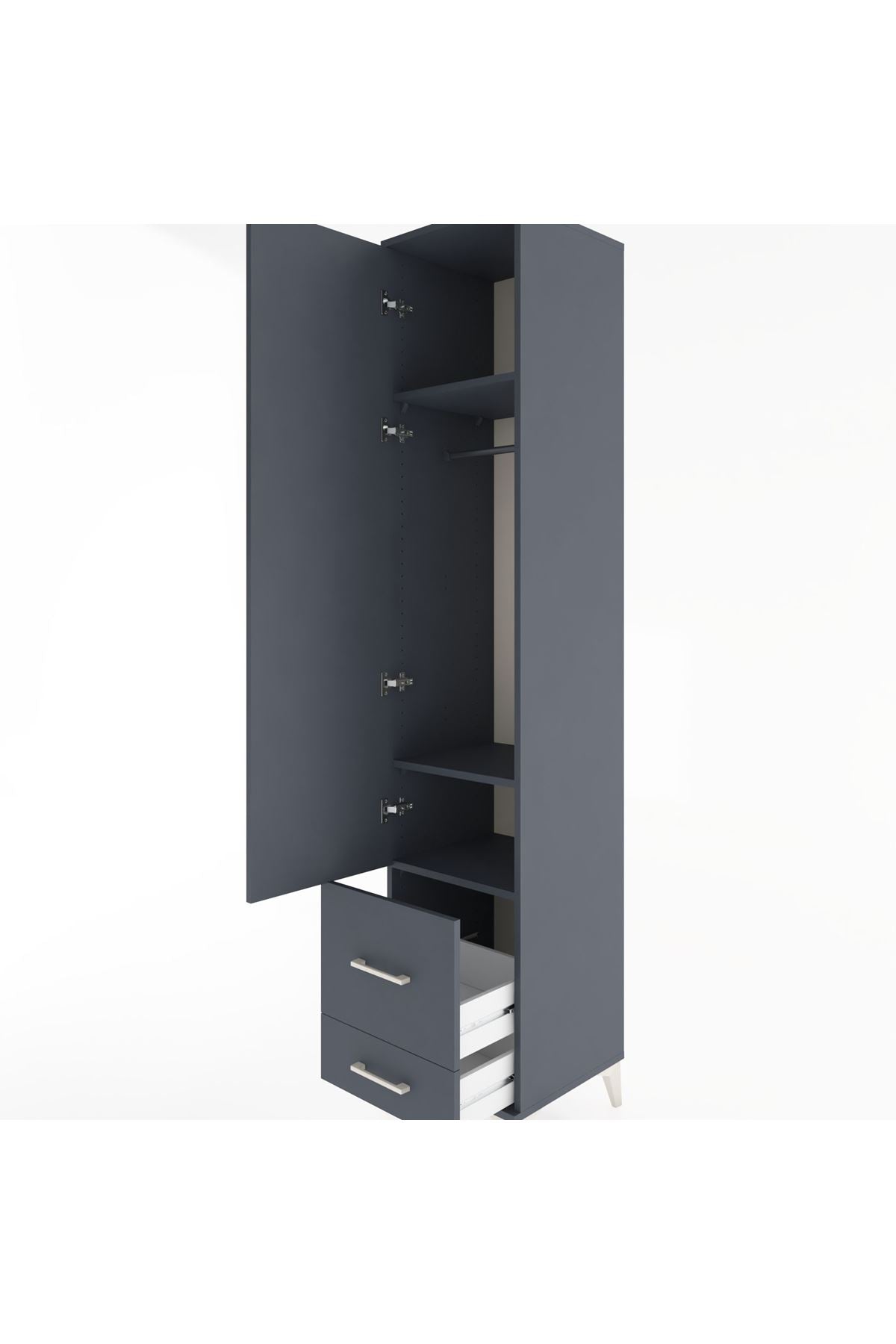 Hyperion Dolap 3 Raflı 2 Çekmeceli Tek Askılı 44x44x221 Antrasit-Antrasit