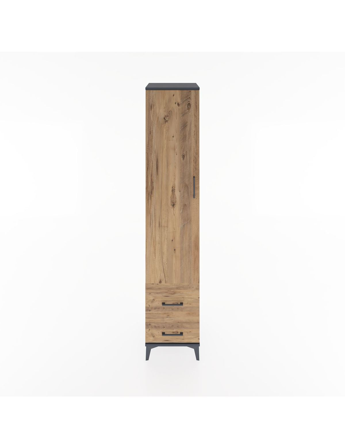 Hyperion Dolap 3 Raflı 2 Çekmeceli Tek Askılı 44x44x221 Antrasit-Çam