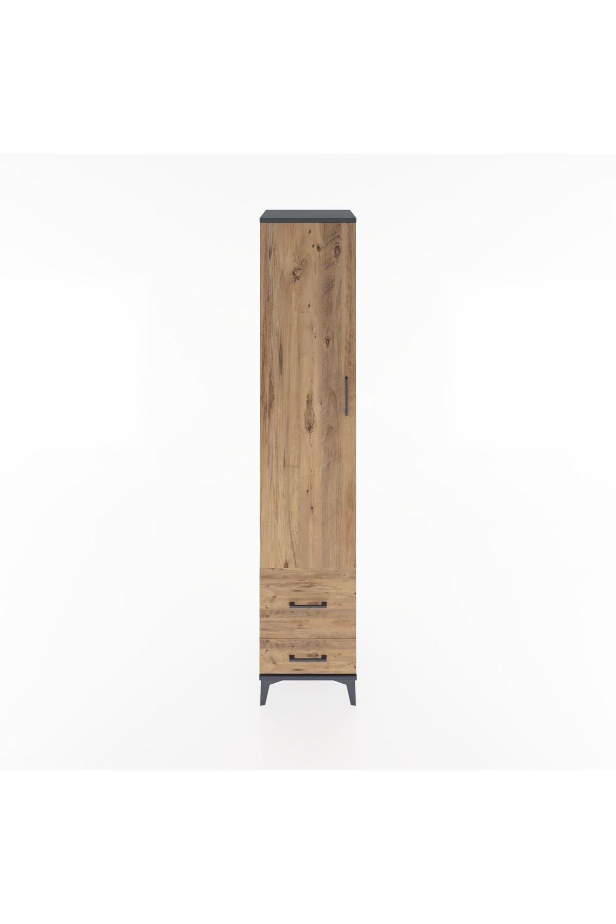 Hyperion Dolap 3 Raflı 2 Çekmeceli Tek Askılı 44x44x221 Antrasit-Çam