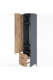 Hyperion Dolap 3 Raflı 2 Çekmeceli Tek Askılı 44x44x221 Antrasit-Çam