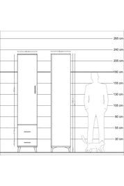 Hyperion Dolap 3 Raflı 2 Çekmeceli Tek Askılı 44x44x221 Antrasit-Çam