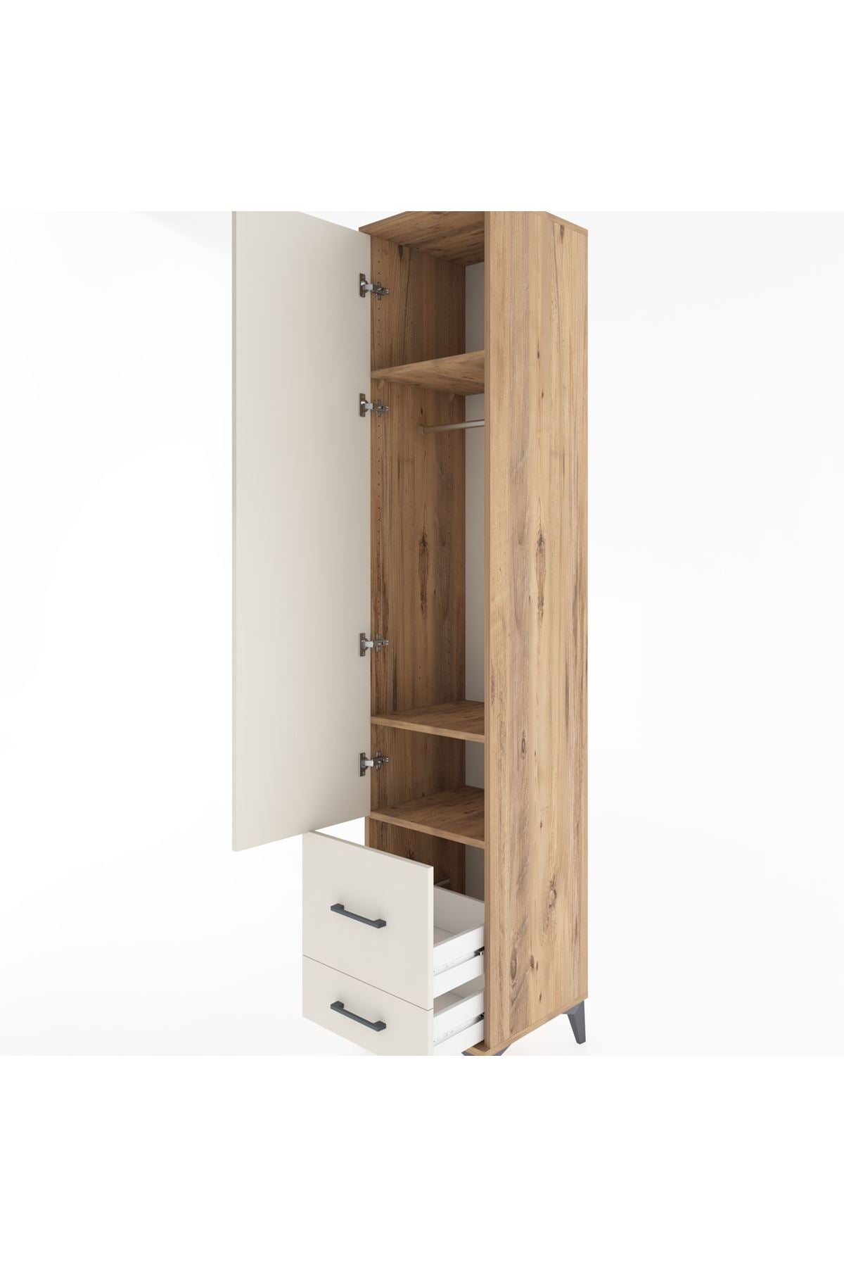 Hyperion Dolap 3 Raflı 2 Çekmeceli Tek Askılı 44x44x221 Çam-Aytaşı