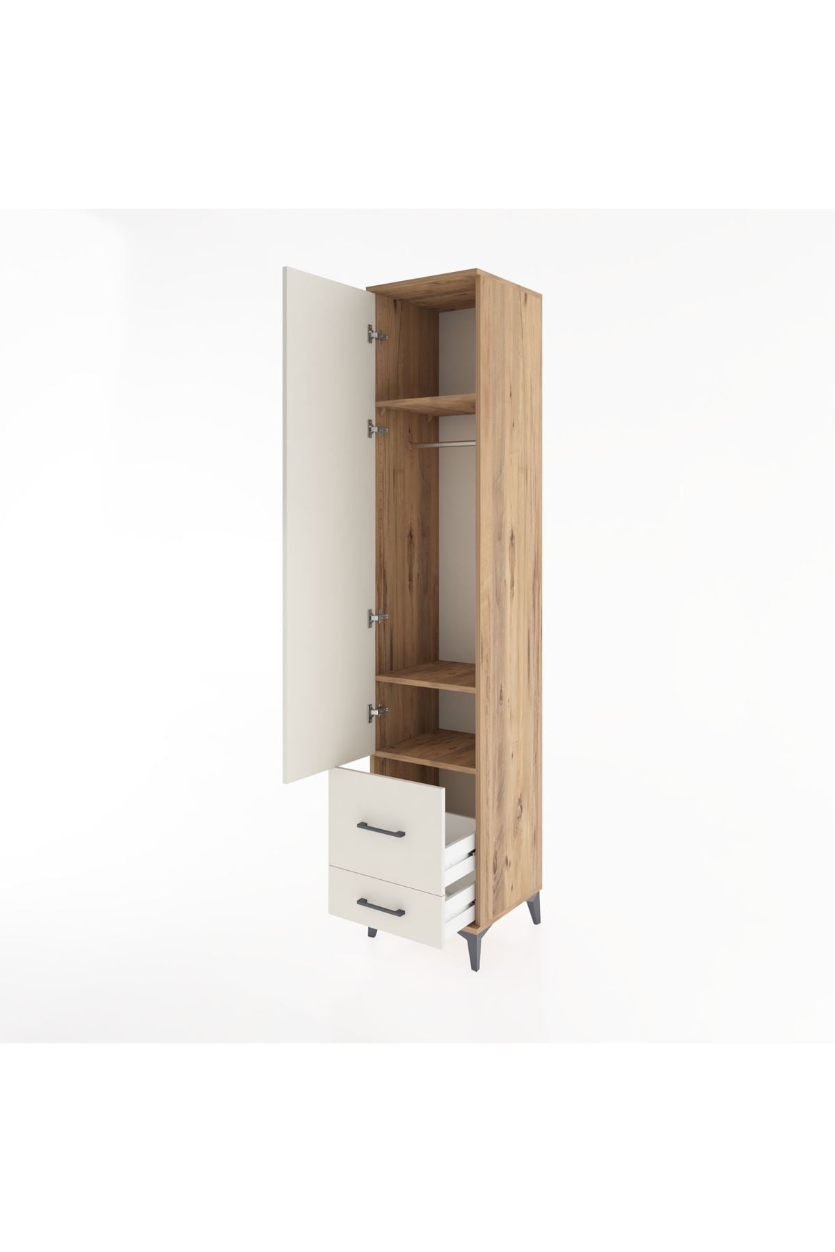 Hyperion Dolap 3 Raflı 2 Çekmeceli Tek Askılı 44x44x221 Çam-Aytaşı