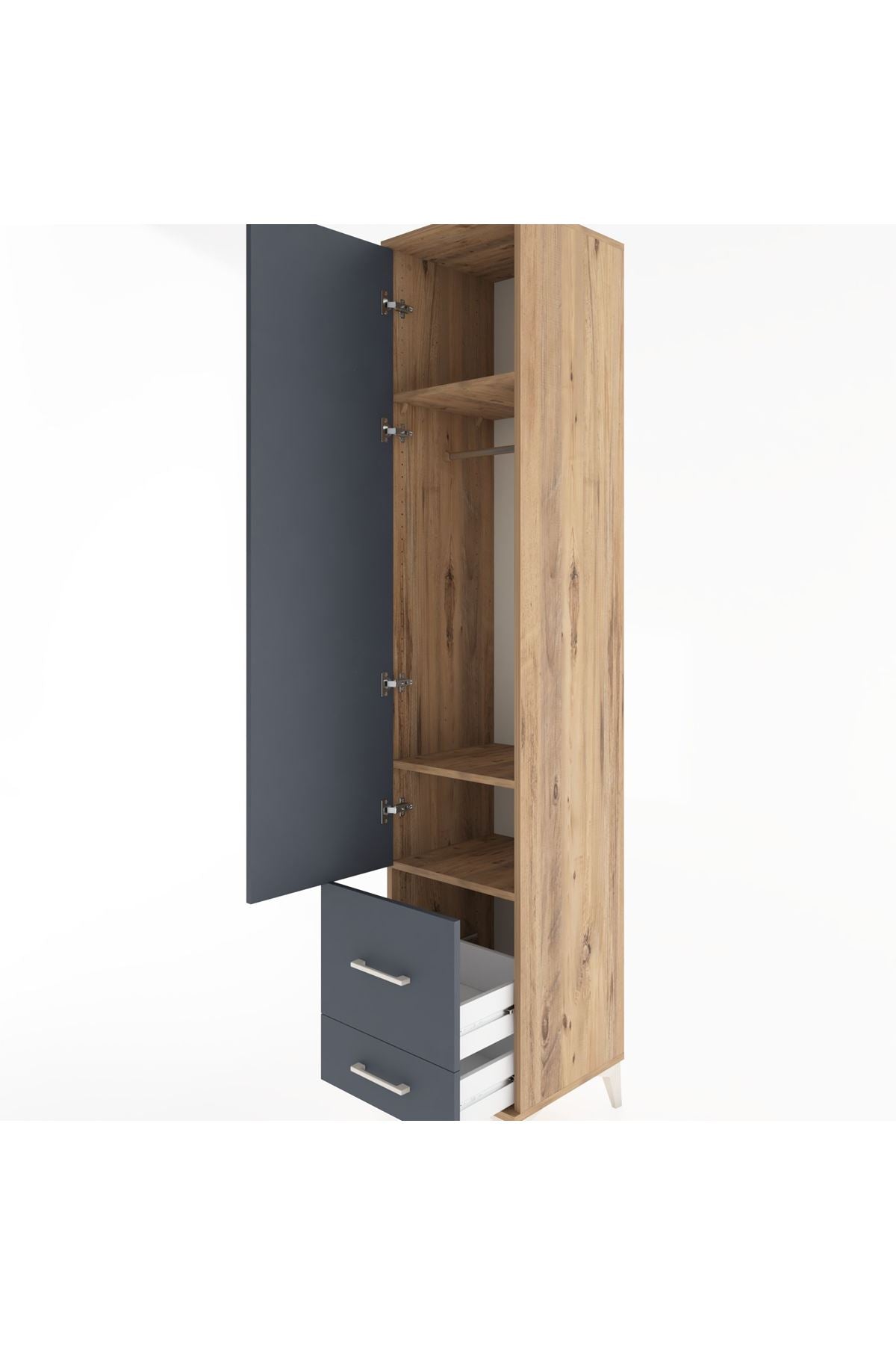 Hyperion Dolap 3 Raflı 2 Çekmeceli Tek Askılı 44x44x221 Çam-Antrasit