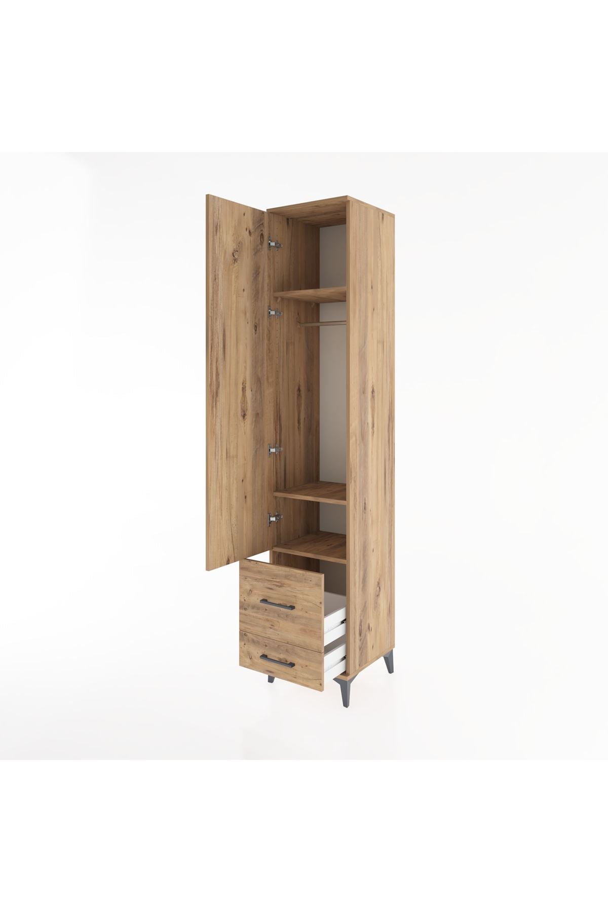 Hyperion Dolap 3 Raflı 2 Çekmeceli Tek Askılı 44x44x221 Çam-Çam