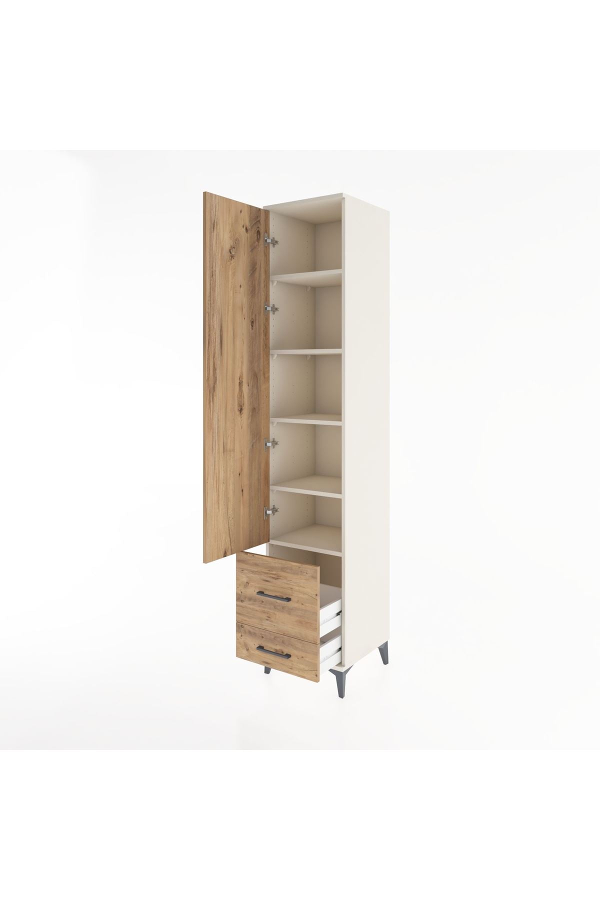 Hyperion Dolap 5 Raflı 2 Çekmeceli Tek Kapaklı 44x44x221 Aytaşı-Çam