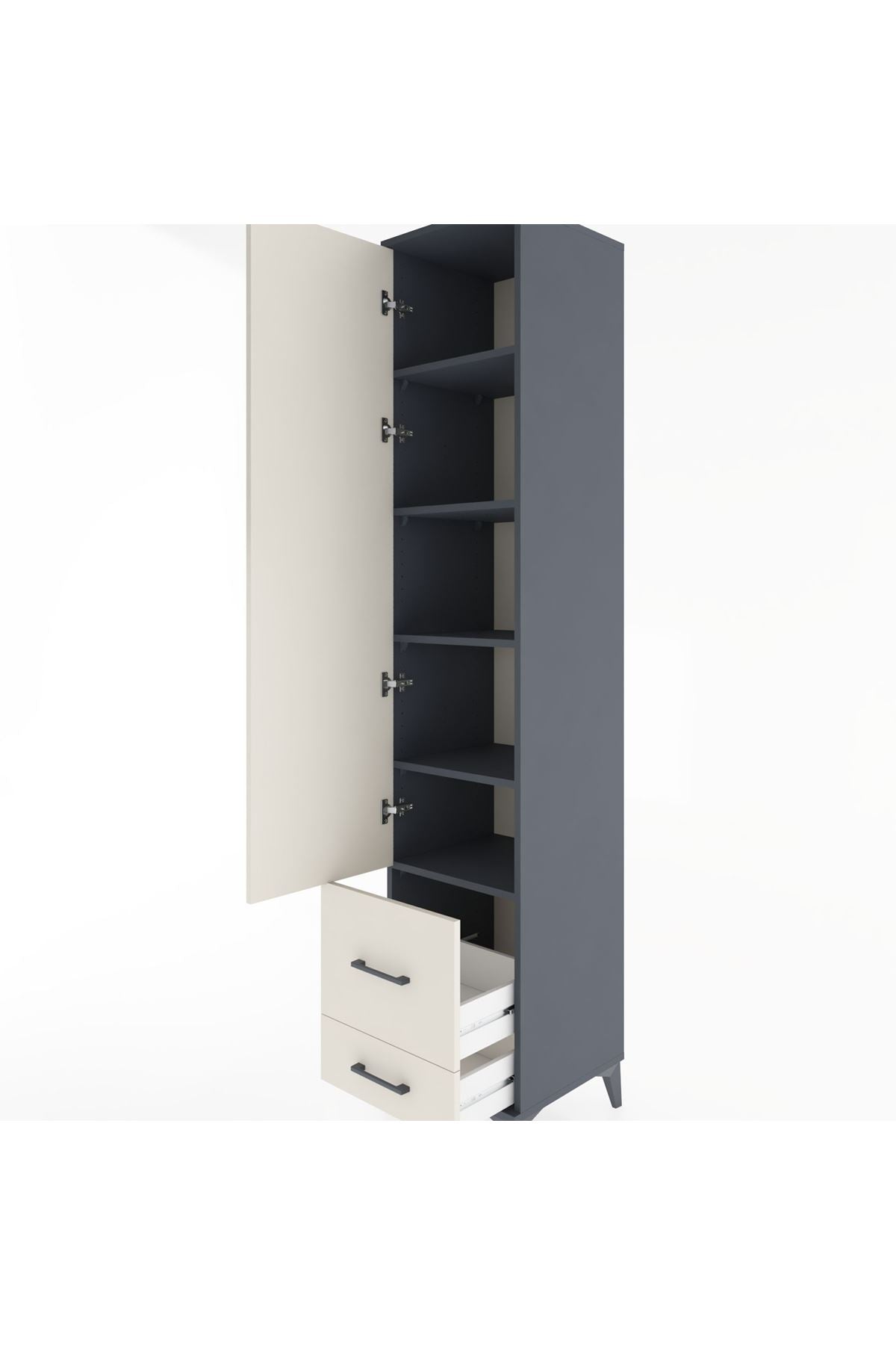 Hyperion Dolap 5 Raflı 2 Çekmeceli Tek Kapaklı 44x44x221 Antrasit-Aytaşı