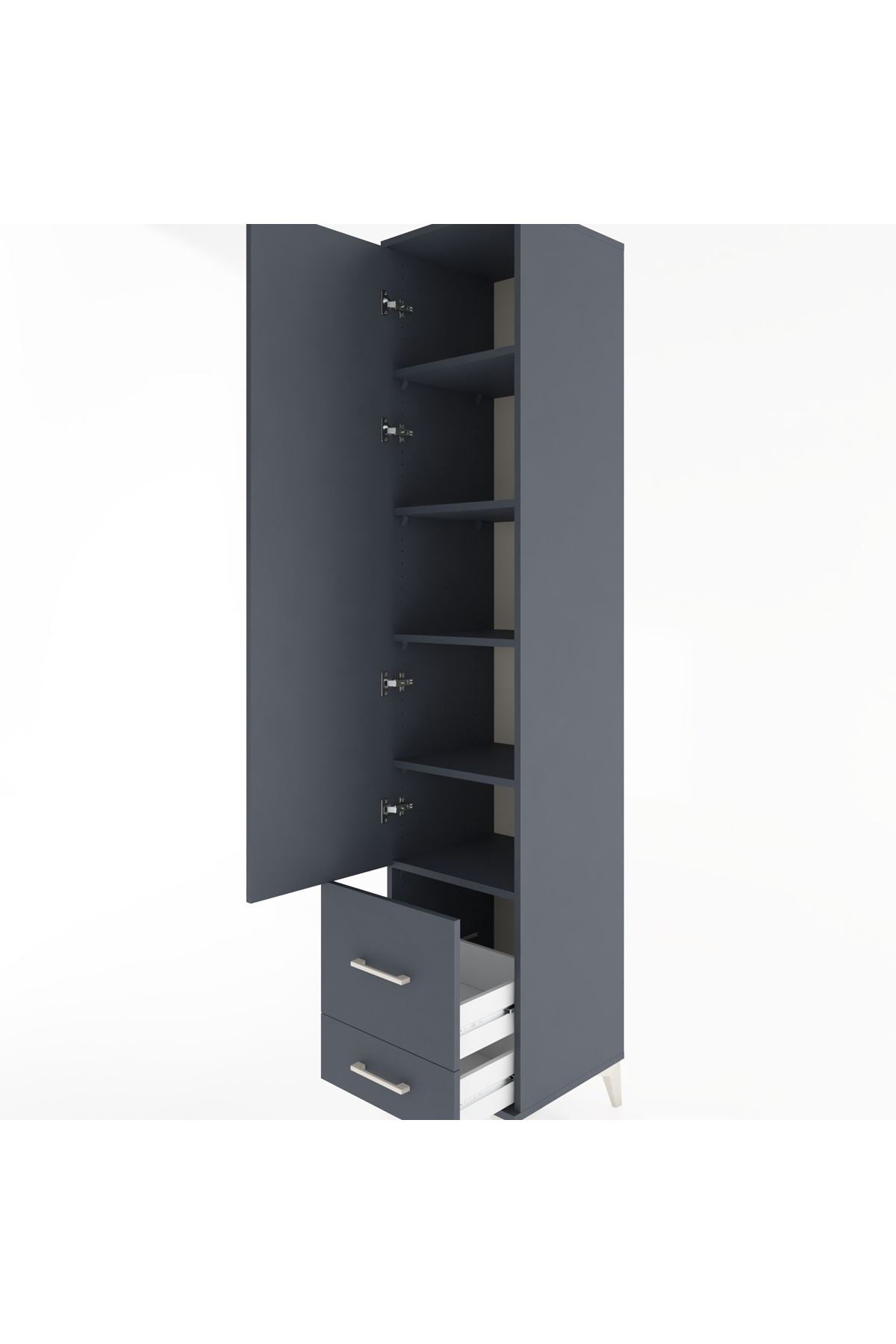 Hyperion Dolap 5 Raflı 2 Çekmeceli Tek Kapaklı 44x44x221 Antrasit-Antrasit