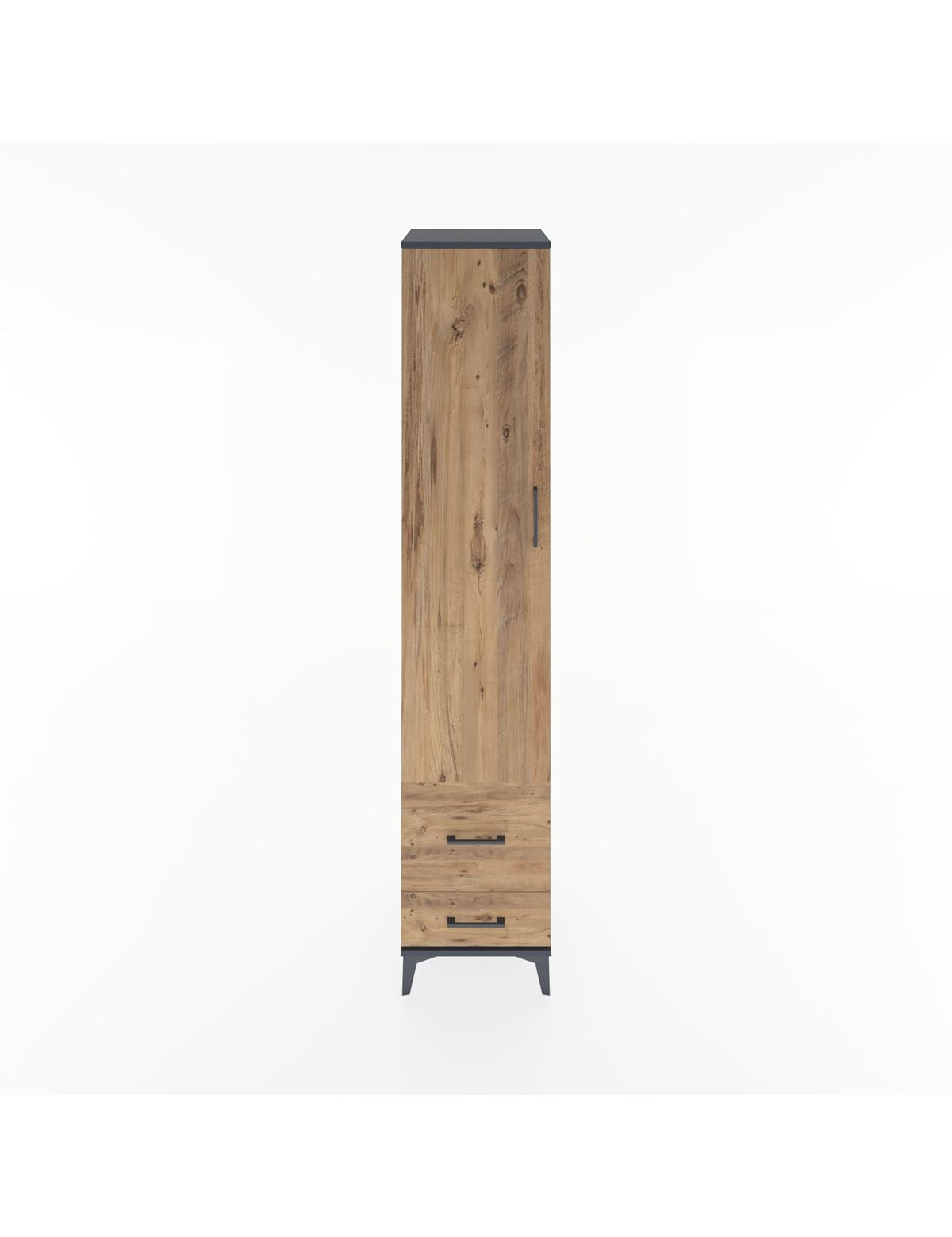 Hyperion Dolap 5 Raflı 2 Çekmeceli Tek Kapaklı 44x44x221 Antrasit-Çam