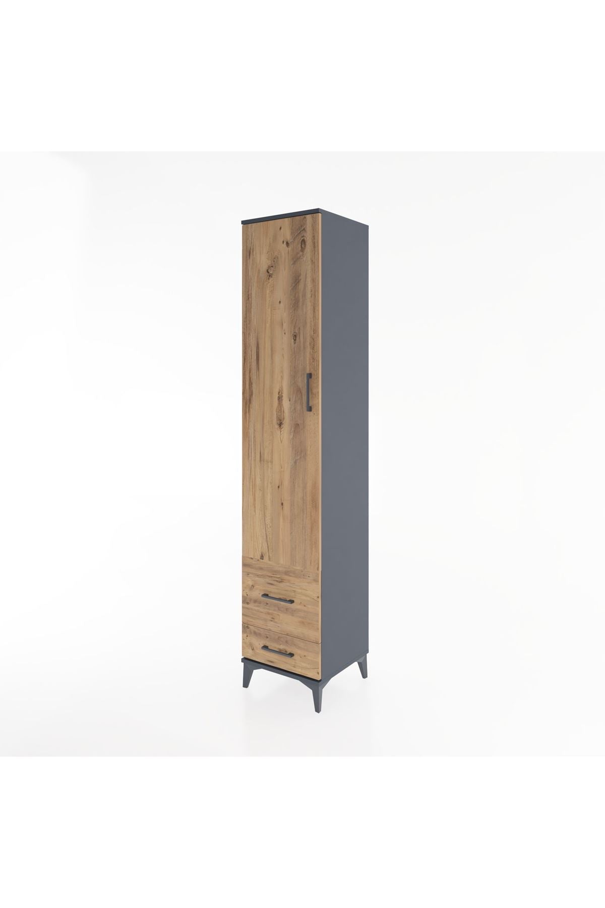 Hyperion Dolap 5 Raflı 2 Çekmeceli Tek Kapaklı 44x44x221 Antrasit-Çam