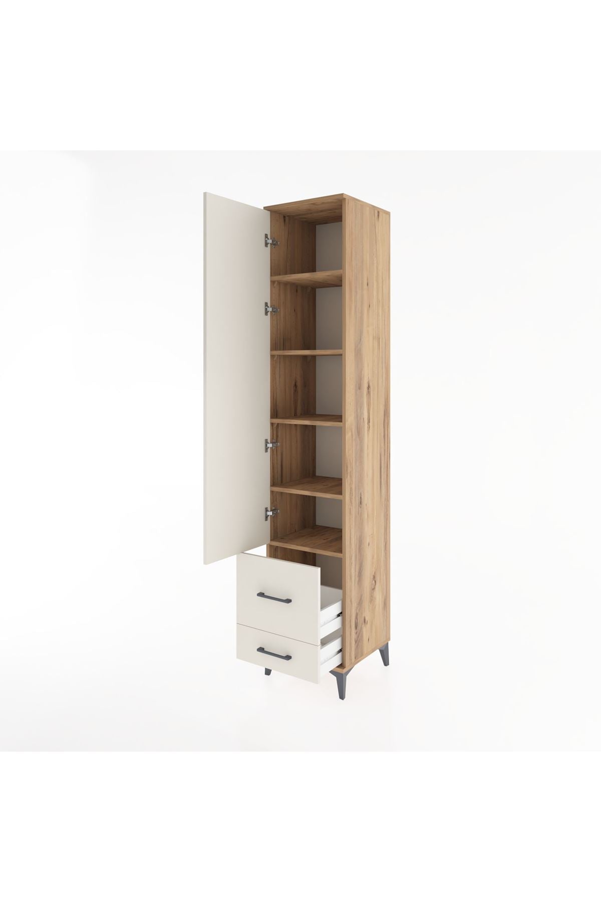 Hyperion Dolap 5 Raflı 2 Çekmeceli Tek Kapaklı 44x44x221 Çam-Aytaşı