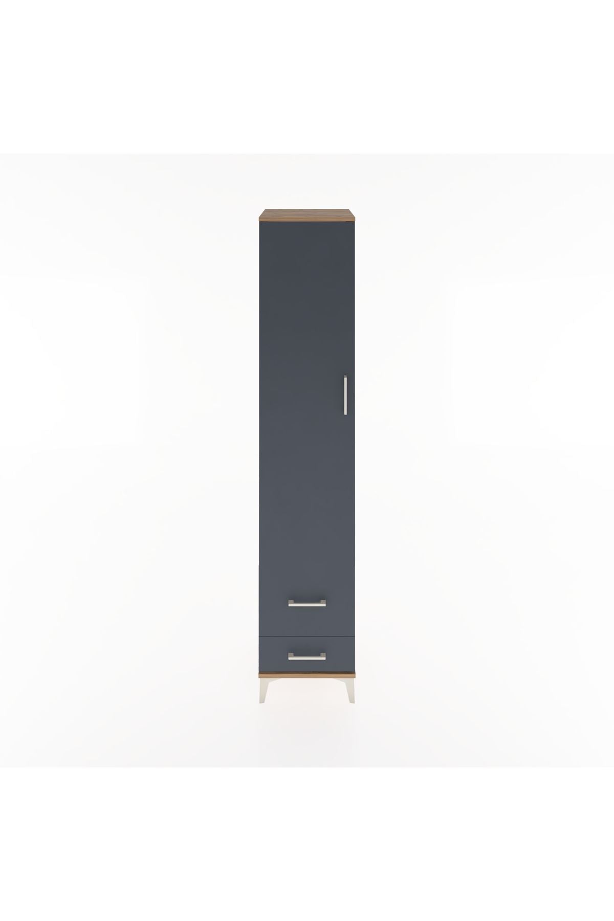 Hyperion Dolap 5 Raflı 2 Çekmeceli Tek Kapaklı 44x44x221 Çam-Antrasit