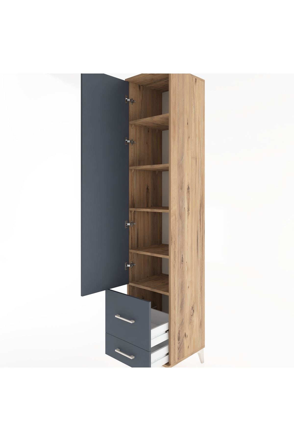 Hyperion Dolap 5 Raflı 2 Çekmeceli Tek Kapaklı 44x44x221 Çam-Antrasit