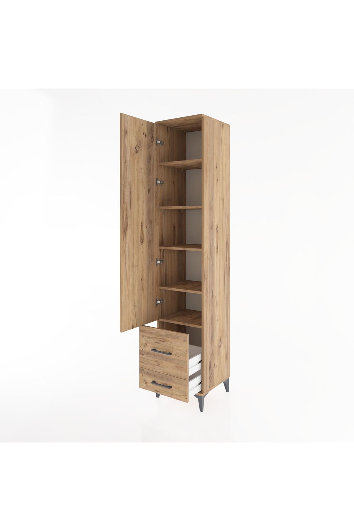 Hyperion Dolap 5 Raflı 2 Çekmeceli Tek Kapaklı 44x44x221 Çam-Çam