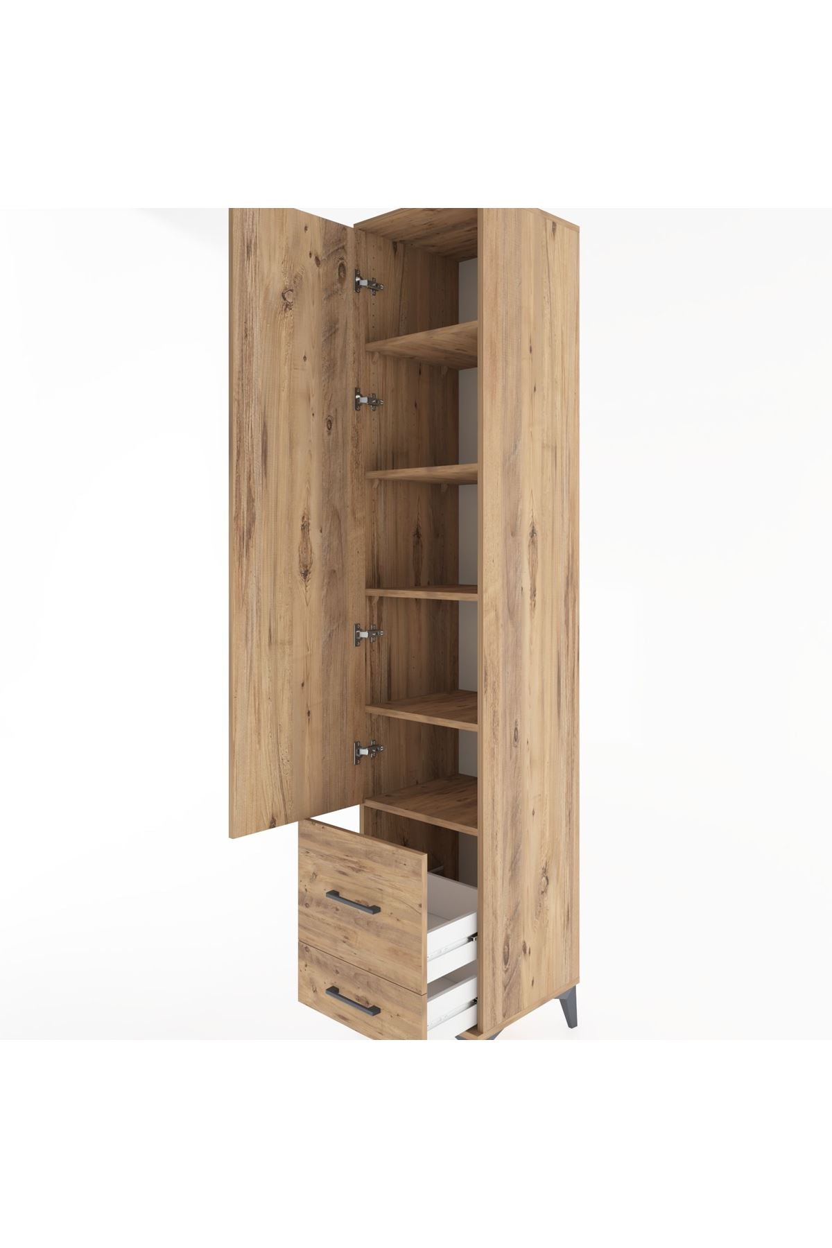 Hyperion Dolap 5 Raflı 2 Çekmeceli Tek Kapaklı 44x44x221 Çam-Çam