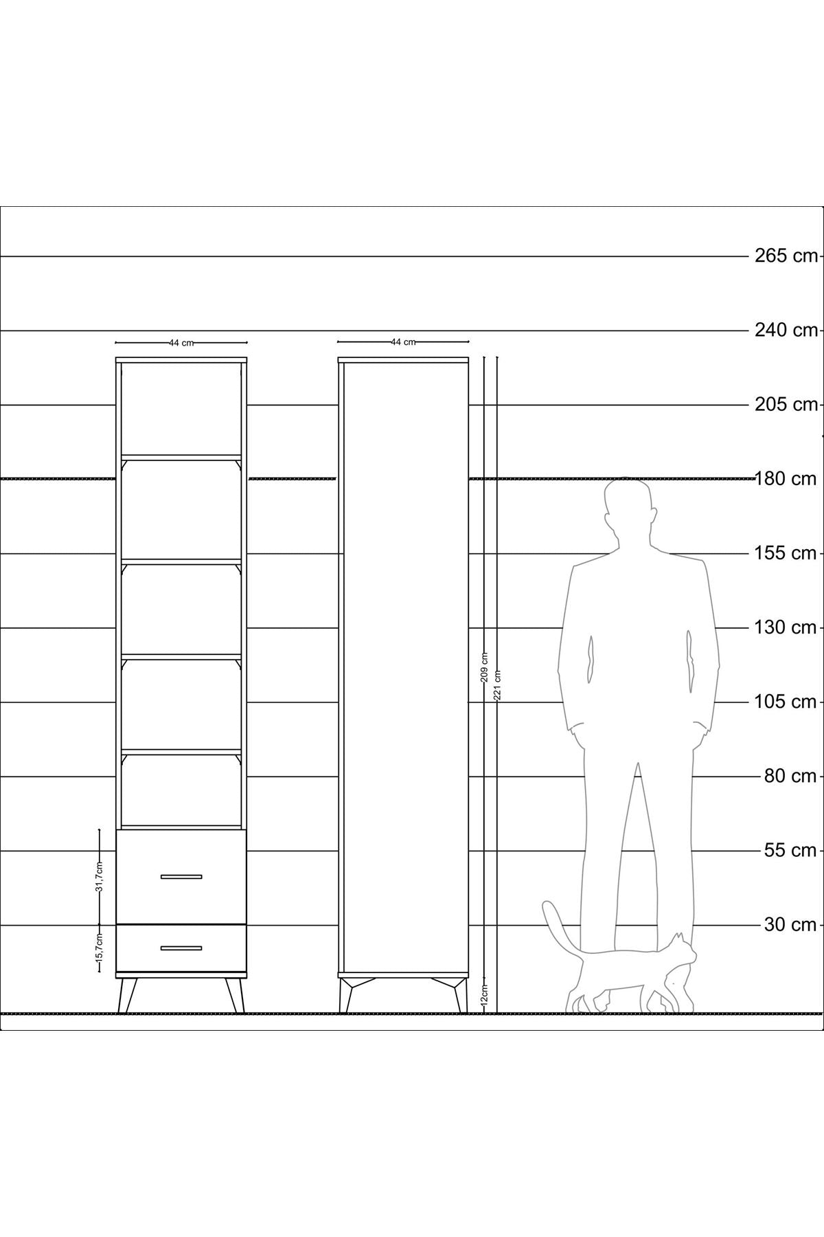 Hyperion Dolap 5 Raflı 2 Çekmeceli 44x44x221 Çam-Çam