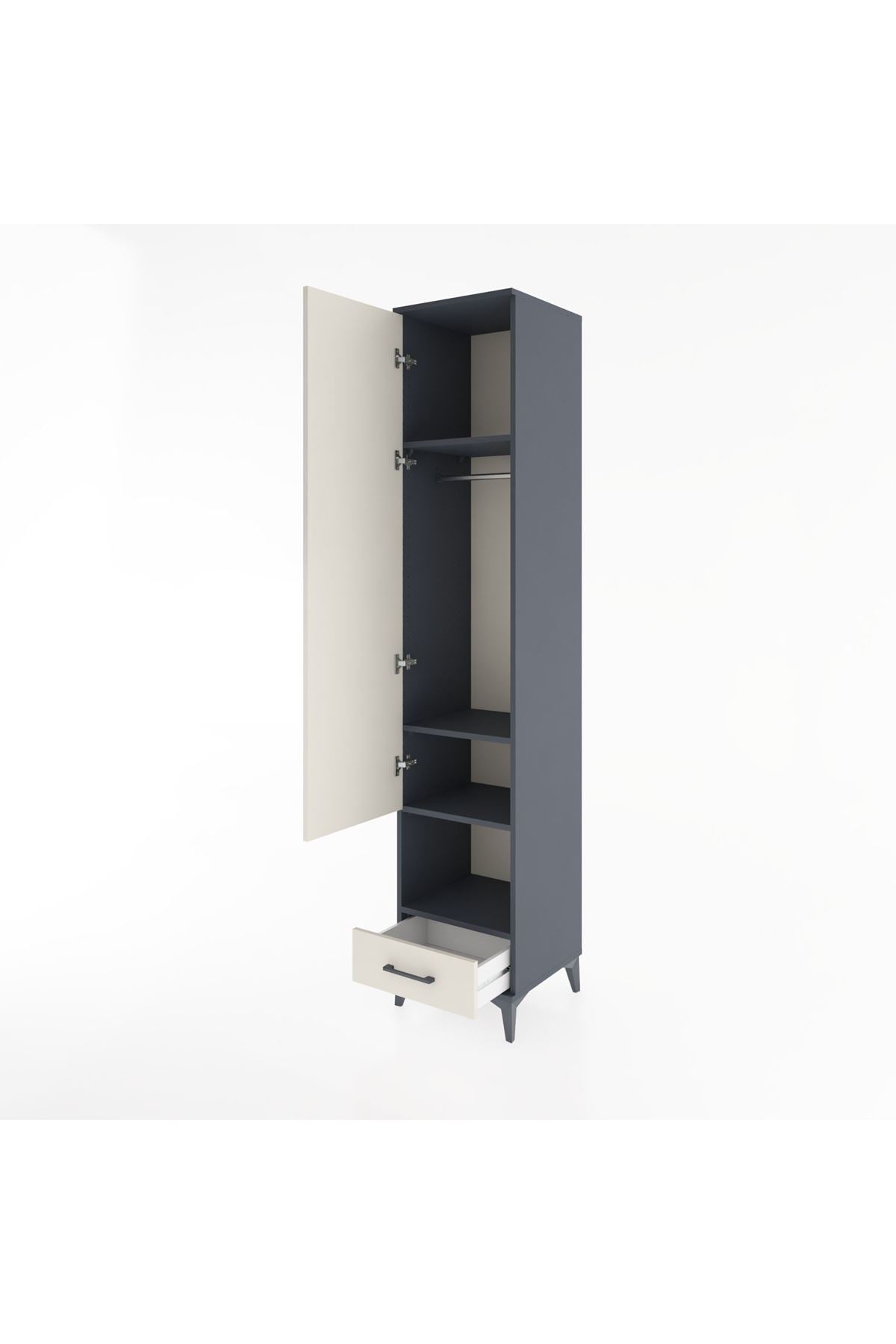 Hyperion Dolap 4 Raflı Tek Çekmeceli Tek Askılı 44x44x221 Antrasit-Aytaşı
