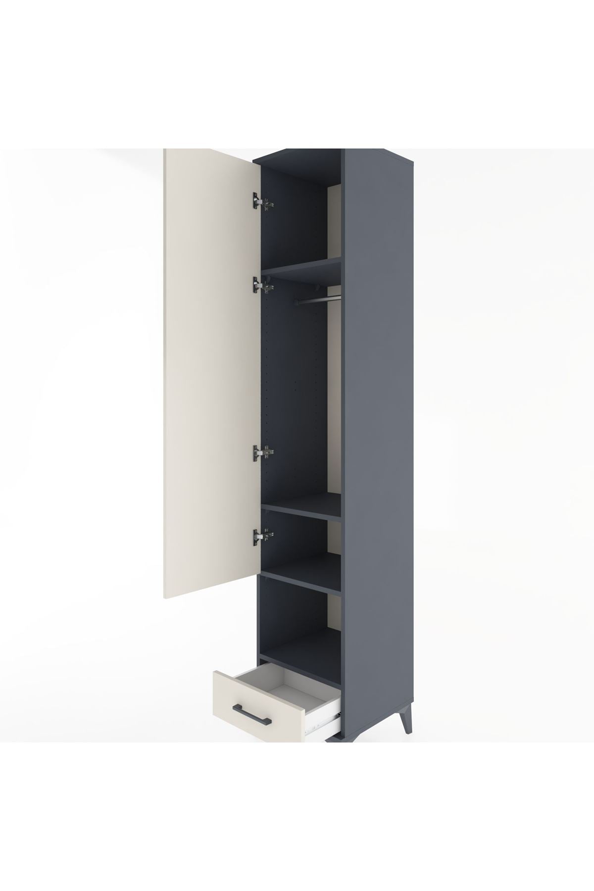 Hyperion Dolap 4 Raflı Tek Çekmeceli Tek Askılı 44x44x221 Antrasit-Aytaşı