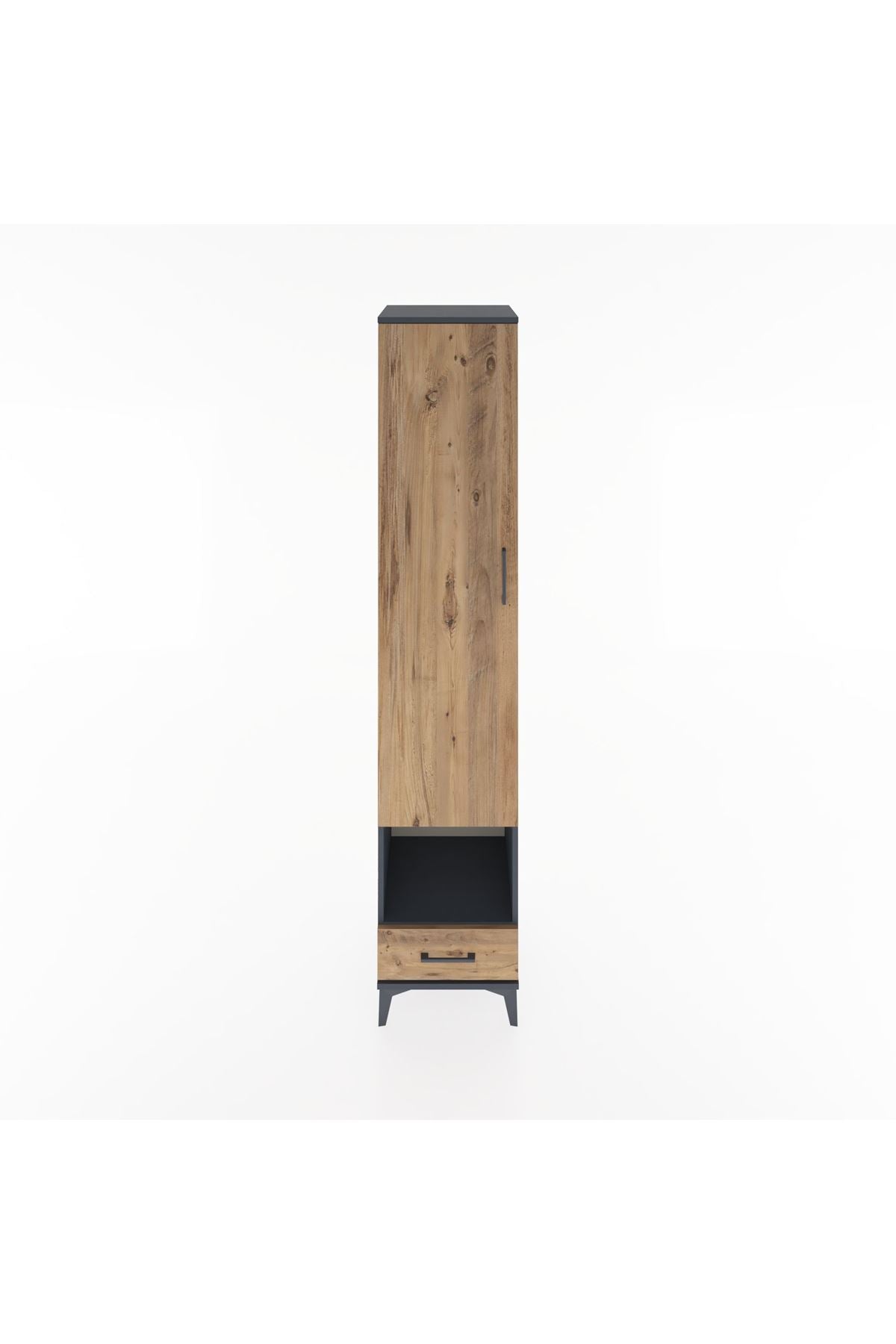 Hyperion Dolap 4 Raflı Tek Çekmeceli Tek Askılı 44x44x221 Antrasit-Çam