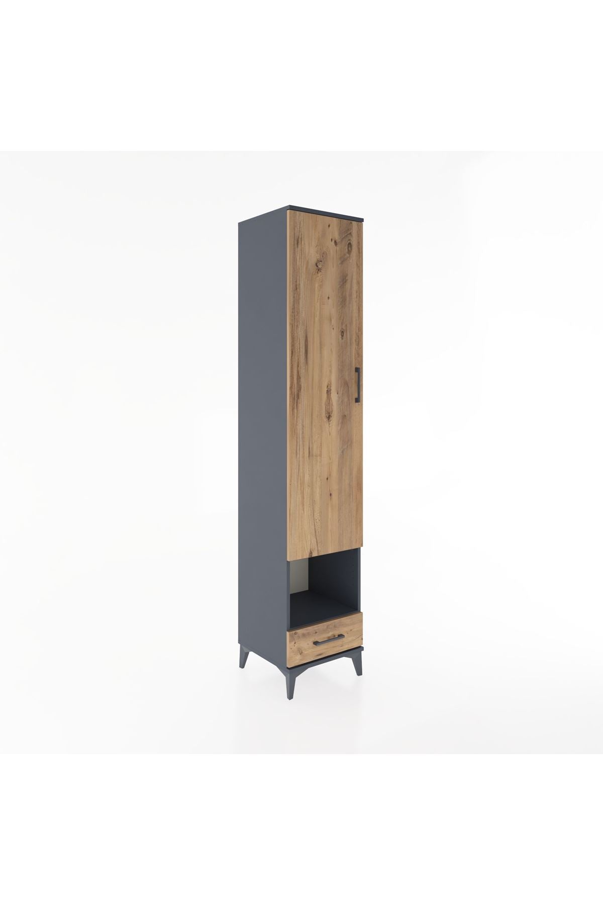 Hyperion Dolap 4 Raflı Tek Çekmeceli Tek Askılı 44x44x221 Antrasit-Çam