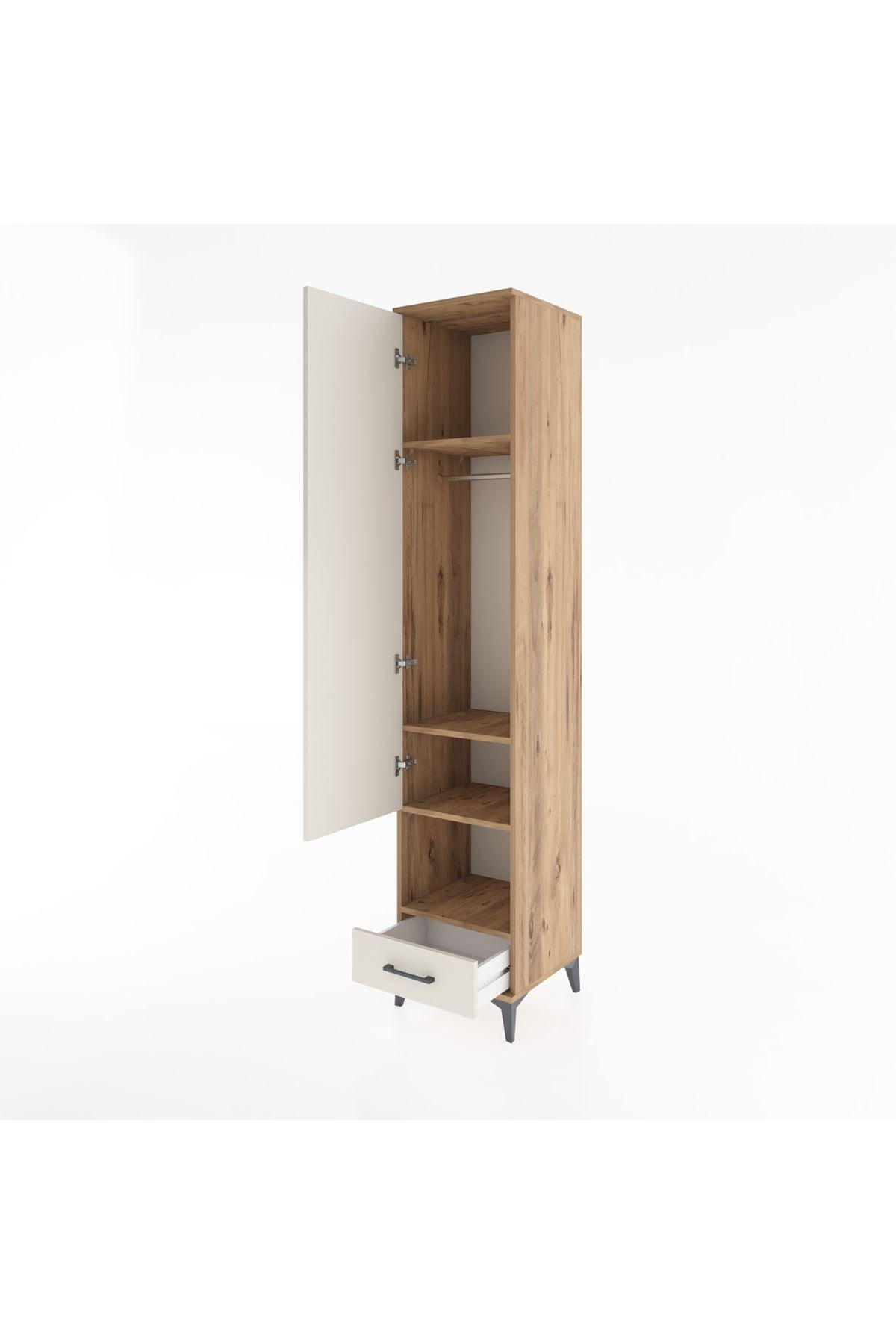 Hyperion Dolap 4 Raflı Tek Çekmeceli Tek Askılı 44x44x221 Çam-Aytaşı