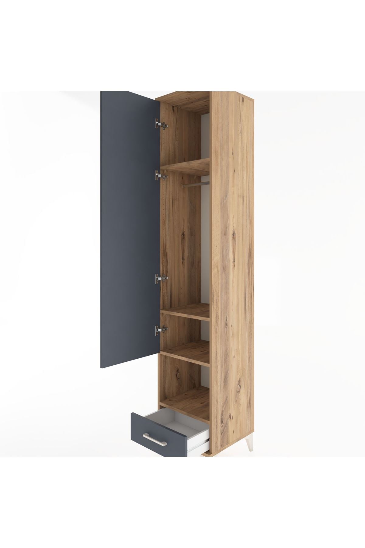 Hyperion Dolap 4 Raflı Tek Çekmeceli Tek Askılı 44x44x221 Çam-Antrasit