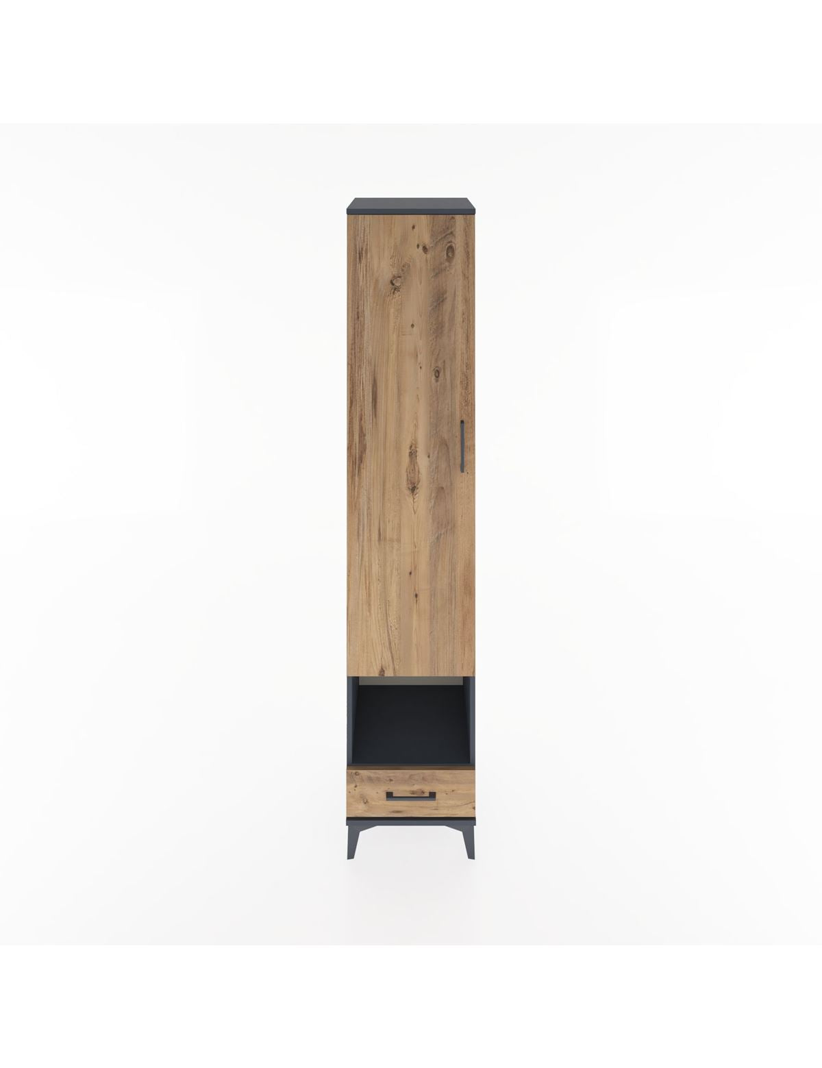 Hyperion Dolap 6 Raflı Tek Çekmeceli Tek Kapaklı 44x44x221 Antrasit-Çam