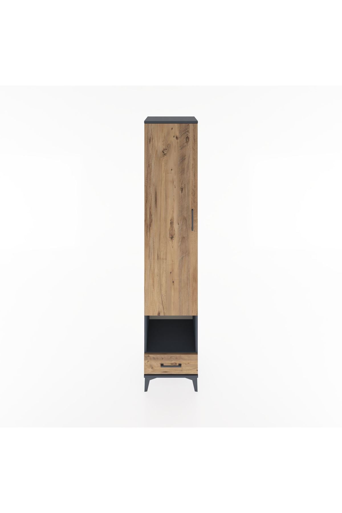 Hyperion Dolap 6 Raflı Tek Çekmeceli Tek Kapaklı 44x44x221 Antrasit-Çam