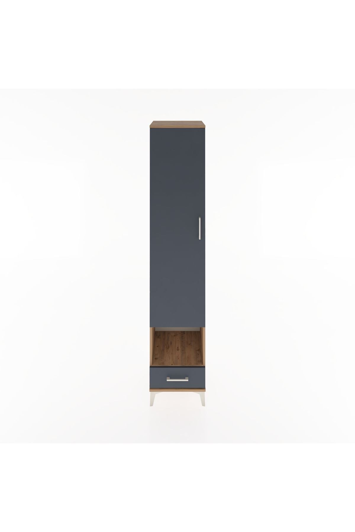 Hyperion Dolap 6 Raflı Tek Çekmeceli Tek Kapaklı 44x44x221 Çam-Antrasit