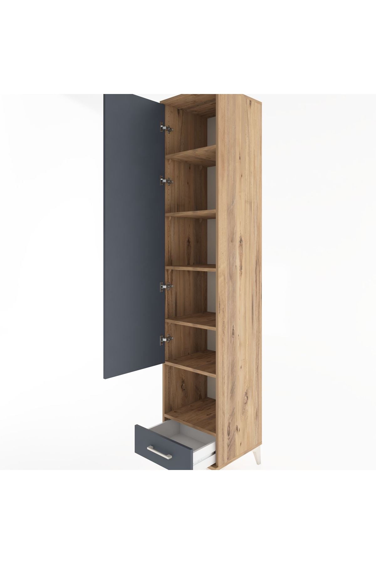 Hyperion Dolap 6 Raflı Tek Çekmeceli Tek Kapaklı 44x44x221 Çam-Antrasit