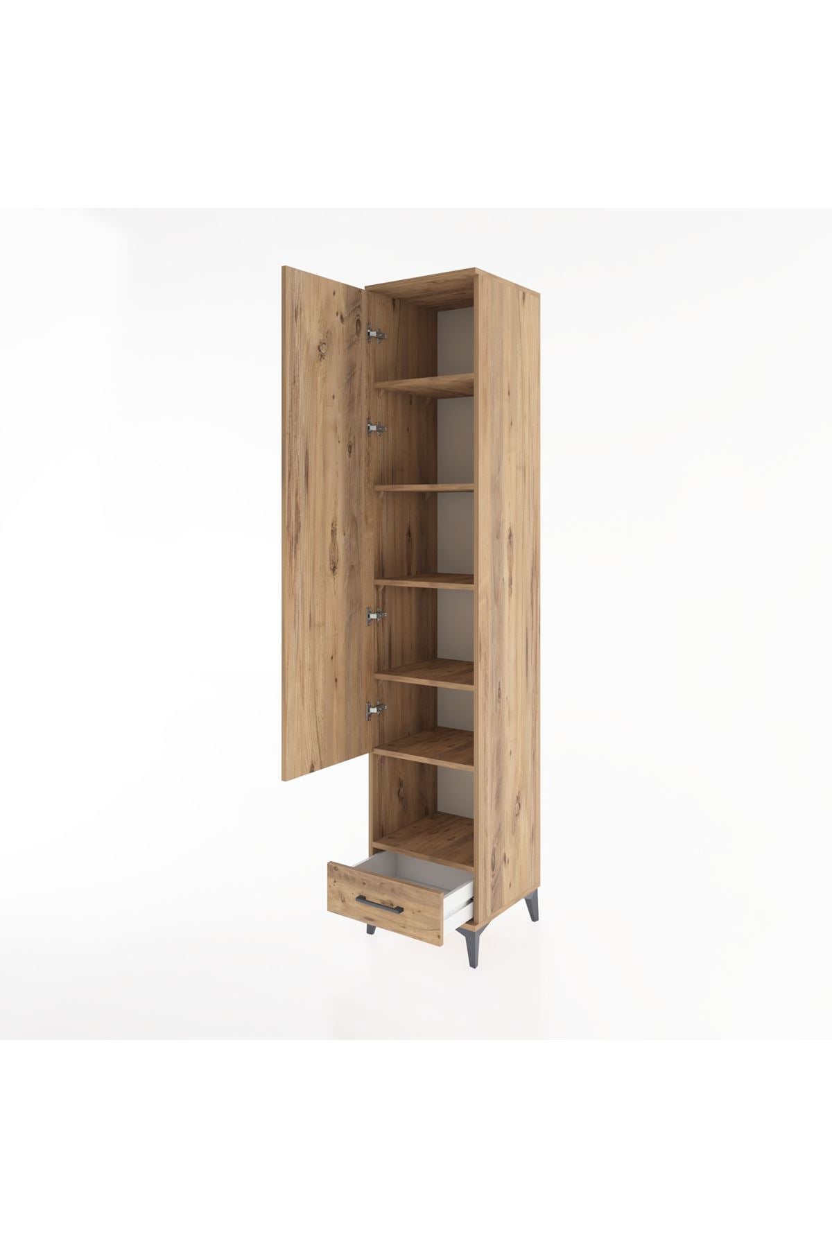 Hyperion Dolap 6 Raflı Tek Çekmeceli Tek Kapaklı 44x44x221 Çam-Çam