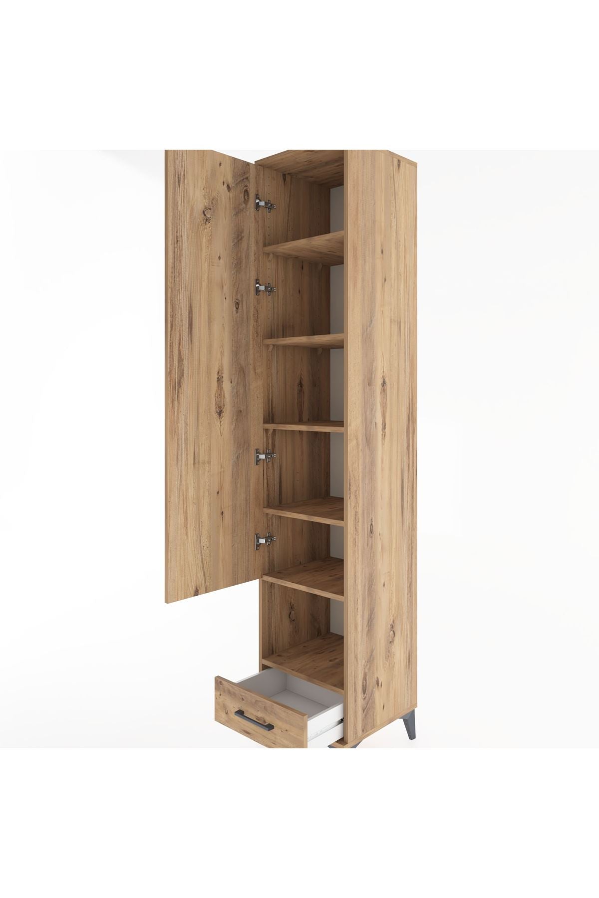 Hyperion Dolap 6 Raflı Tek Çekmeceli Tek Kapaklı 44x44x221 Çam-Çam