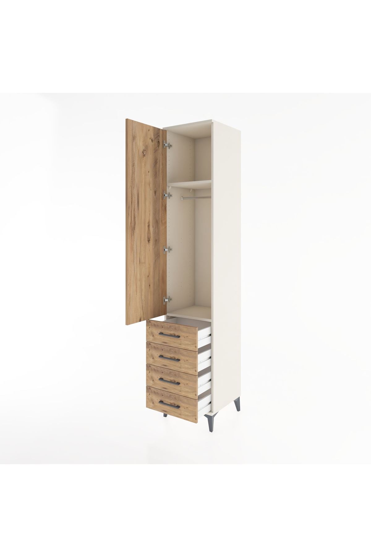 Hyperion Dolap 2 Raflı 4 Çekmeceli Tek Askılı 44x44x221 Aytaşı-Çam