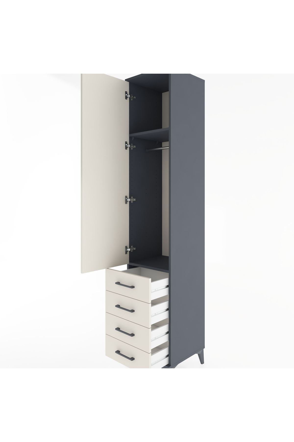 Hyperion Dolap 2 Raflı 4 Çekmeceli Tek Askılı 44x44x221 Antrasit-Aytaşı
