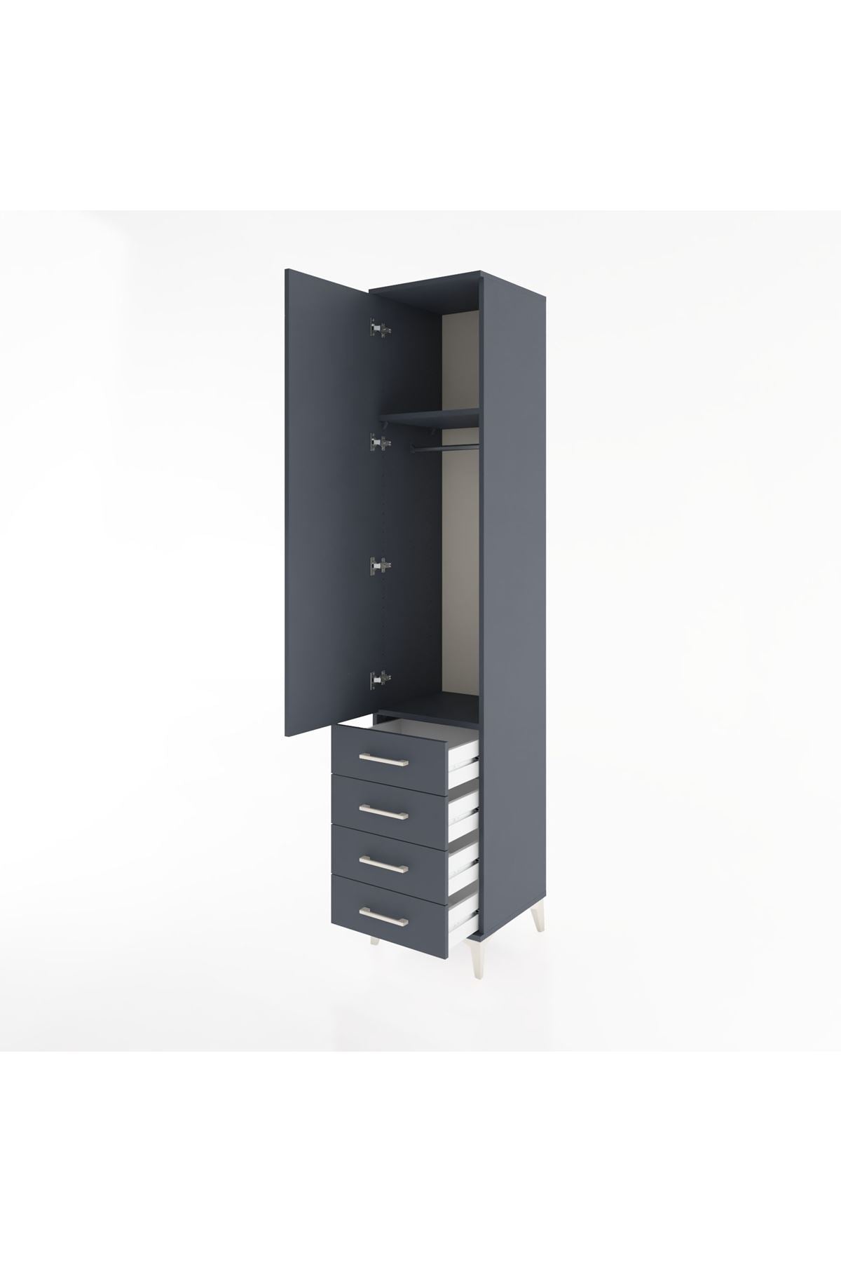 Hyperion Dolap 2 Raflı 4 Çekmeceli Tek Askılı 44x44x221 Antrasit-Antrasit