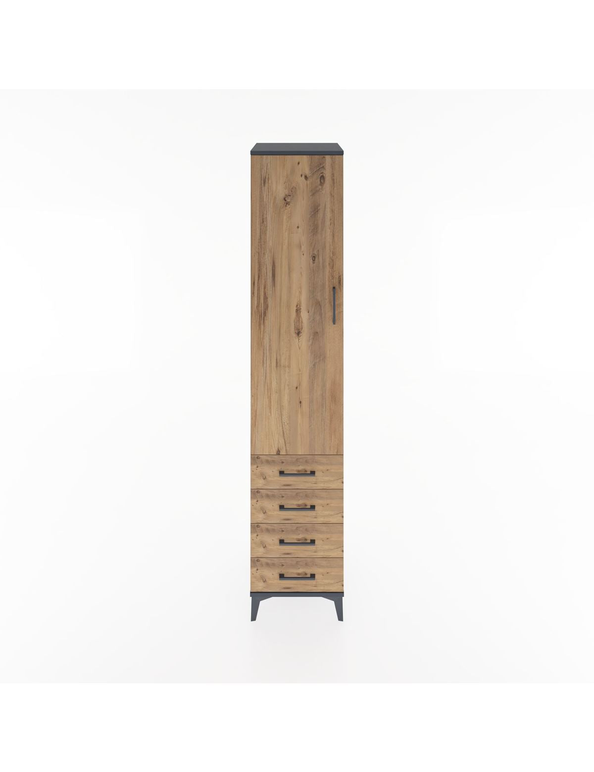 Hyperion Dolap 2 Raflı 4 Çekmeceli Tek Askılı 44x44x221 Antrasit-Çam