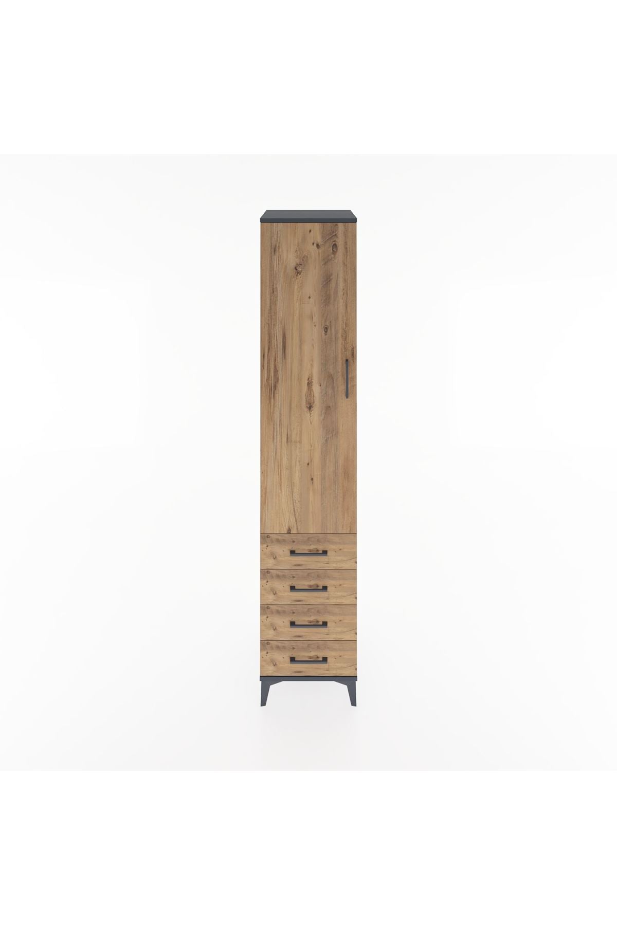 Hyperion Dolap 2 Raflı 4 Çekmeceli Tek Askılı 44x44x221 Antrasit-Çam