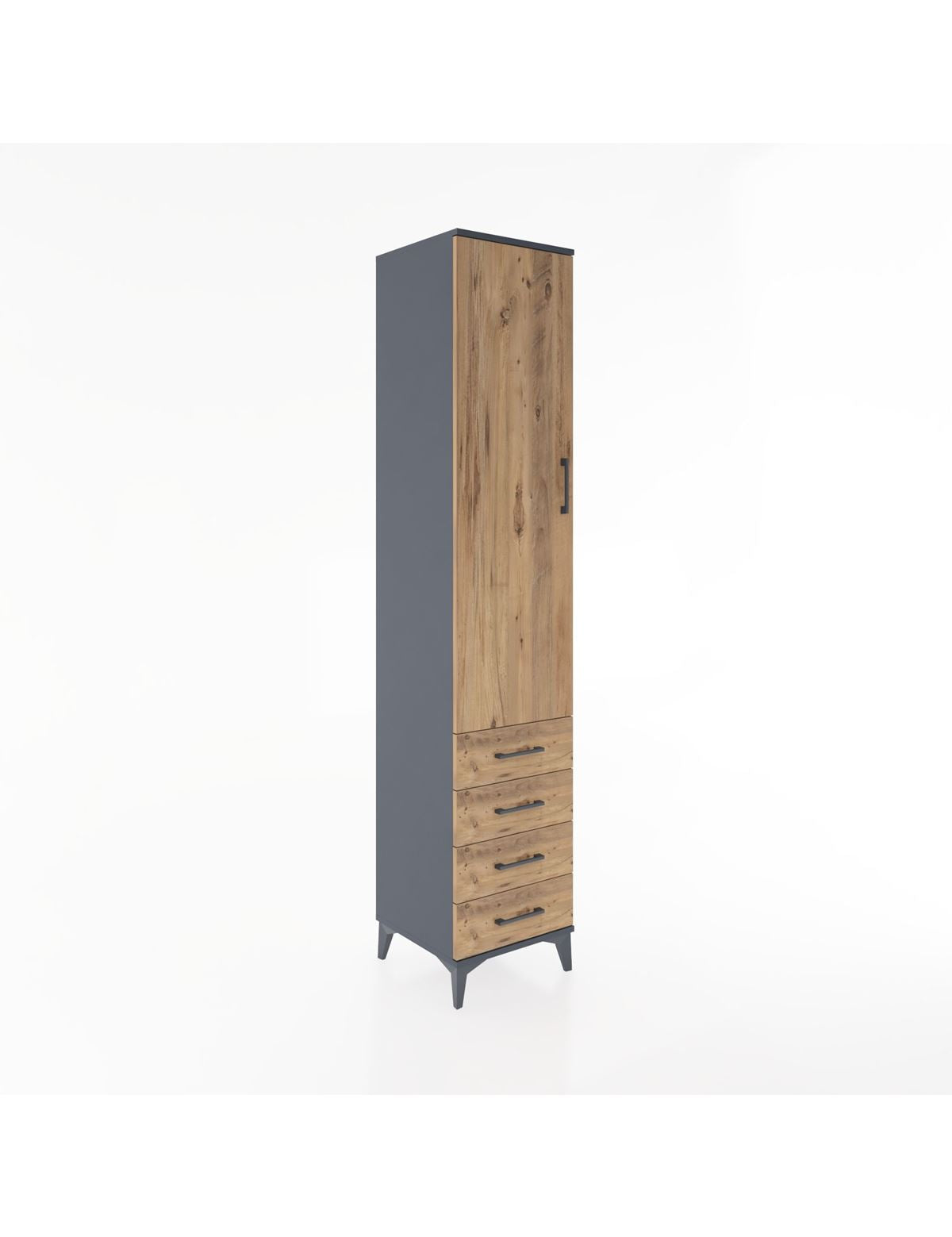 Hyperion Dolap 2 Raflı 4 Çekmeceli Tek Askılı 44x44x221 Antrasit-Çam