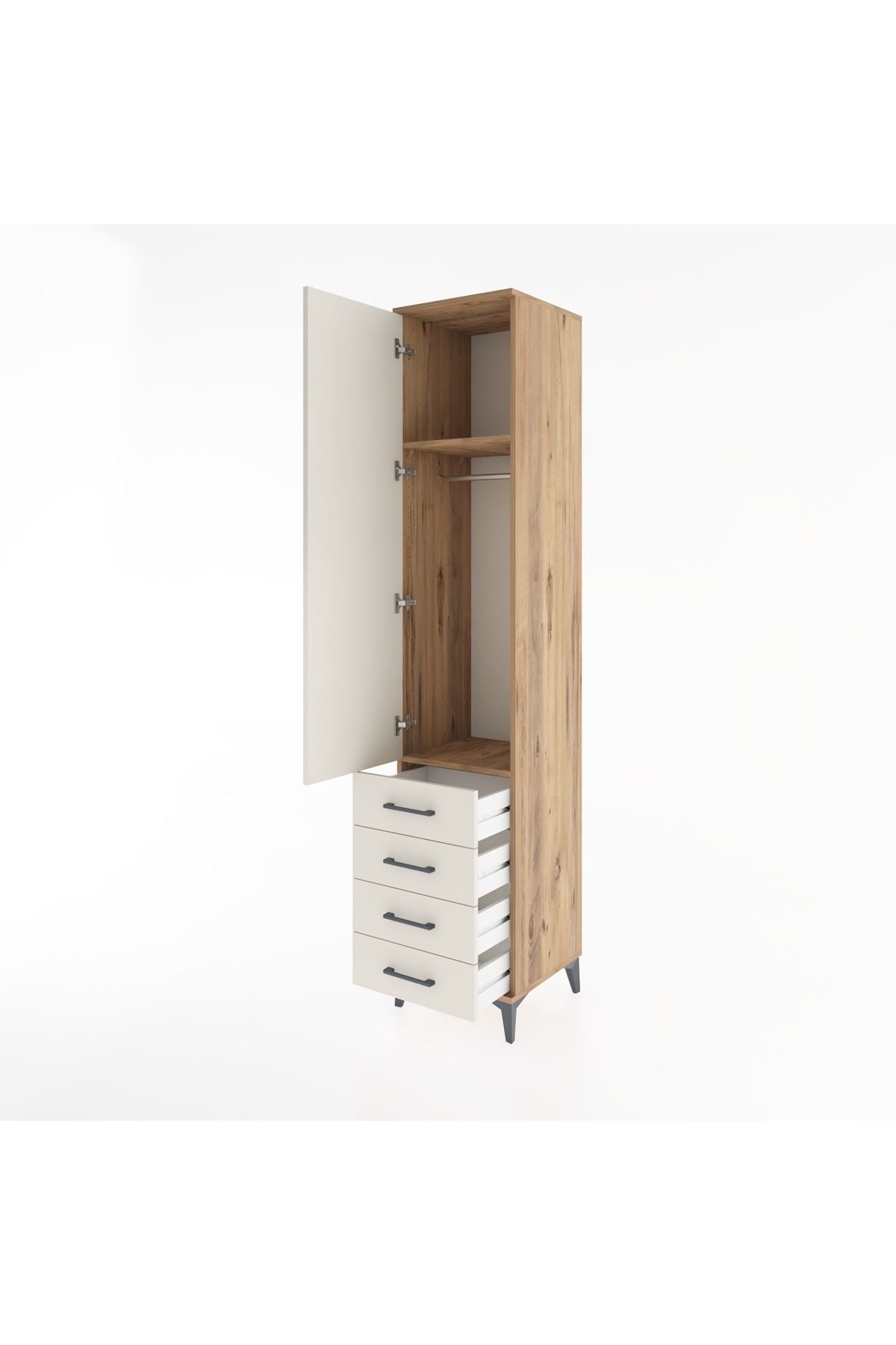 Hyperion Dolap 2 Raflı 4 Çekmeceli Tek Askılı 44x44x221 Çam-Aytaşı