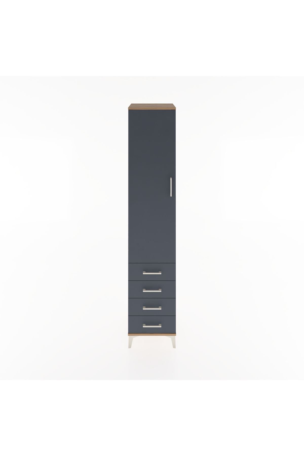 Hyperion Dolap 2 Raflı 4 Çekmeceli Tek Askılı 44x44x221 Çam-Antrasit