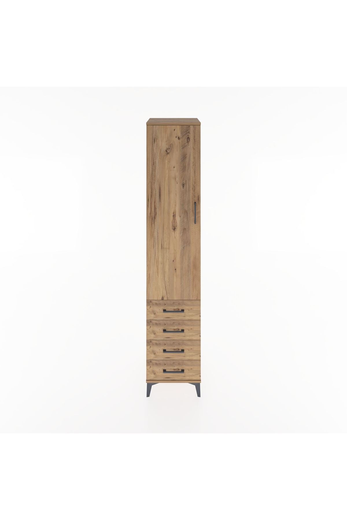 Hyperion Dolap 2 Raflı 4 Çekmeceli Tek Askılı 44x44x221 Çam-Çam