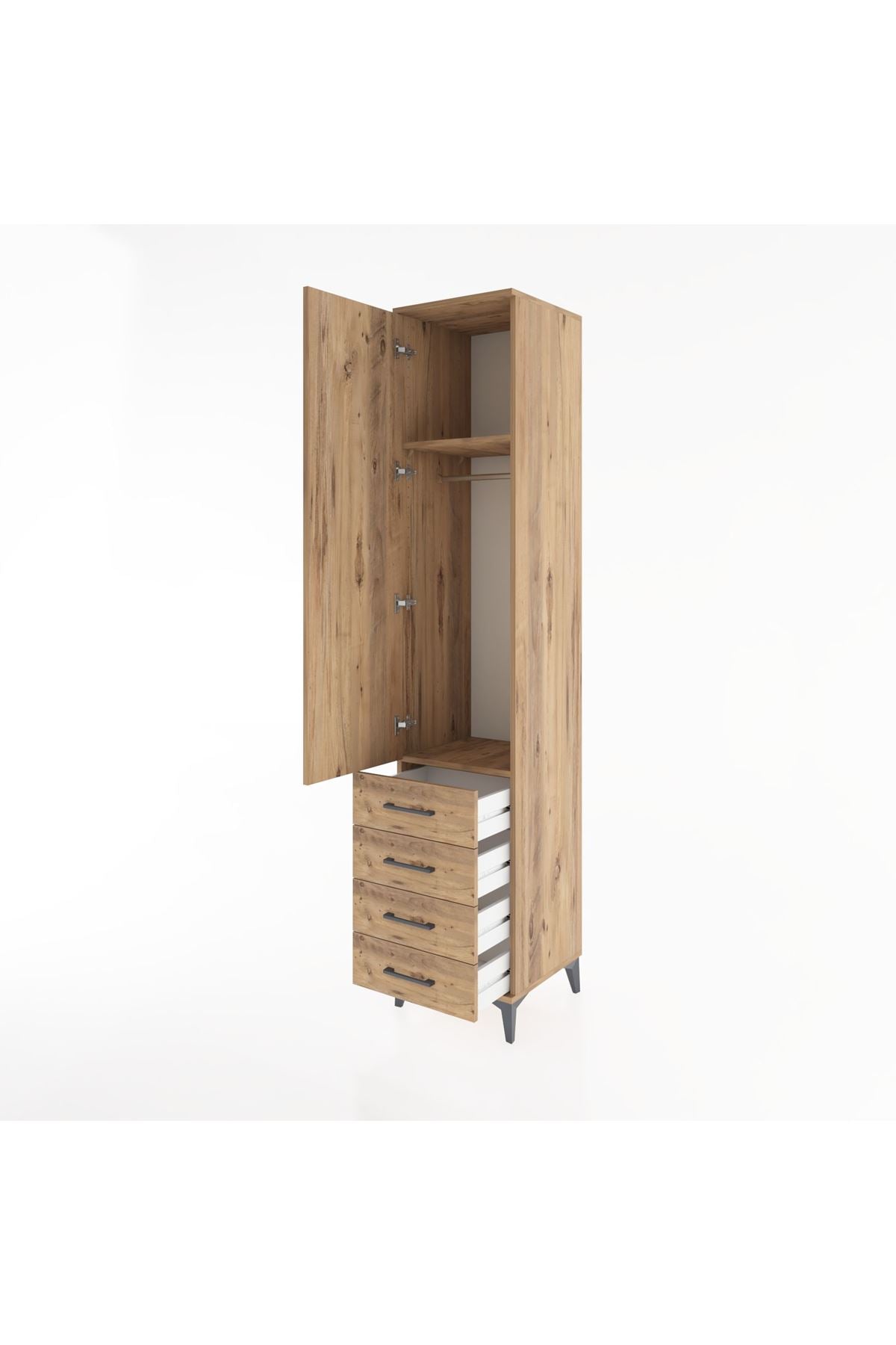 Hyperion Dolap 2 Raflı 4 Çekmeceli Tek Askılı 44x44x221 Çam-Çam