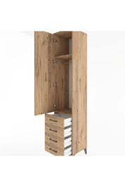 Hyperion Dolap 2 Raflı 4 Çekmeceli Tek Askılı 44x44x221 Çam-Çam