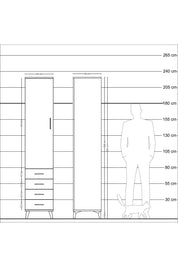 Hyperion Dolap 2 Raflı 4 Çekmeceli Tek Askılı 44x44x221 Çam-Çam