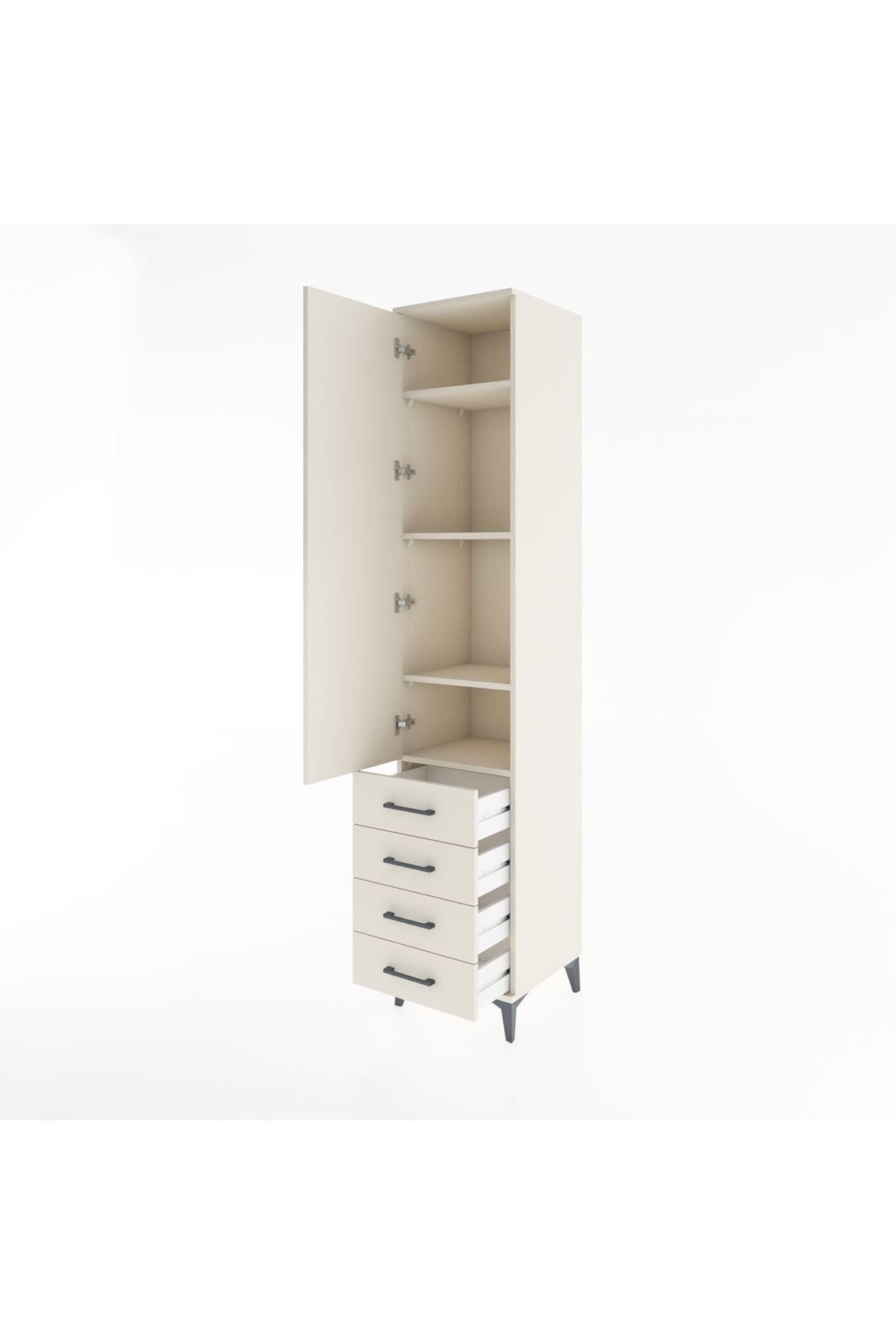 Hyperion Dolap 4 Raflı 4 Çekmeceli Tek Kapaklı 44x44x221 Aytaşı-Aytaşı