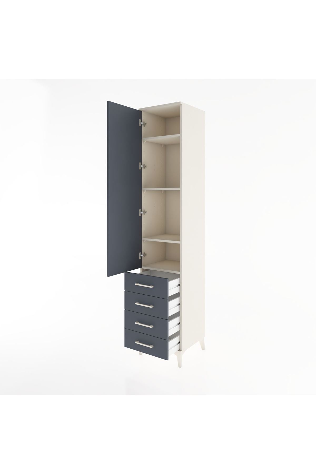 Hyperion Dolap 4 Raflı 4 Çekmeceli Tek Kapaklı 44x44x221 Aytaşı-Antrasit