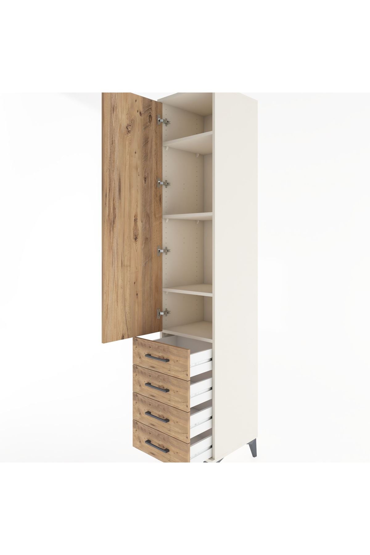 Hyperion Dolap 4 Raflı 4 Çekmeceli Tek Kapaklı 44x44x221 Aytaşı-Çam