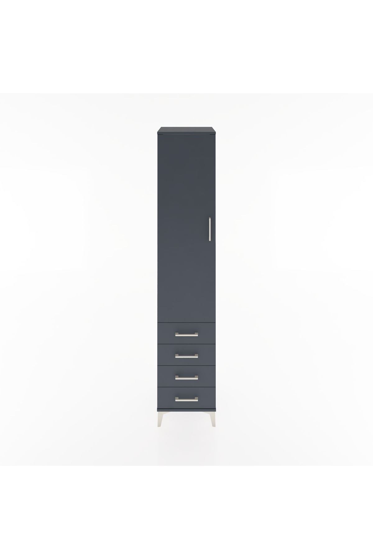 Hyperion Dolap 4 Raflı 4 Çekmeceli Tek Kapaklı 44x44x221 Antrasit-Antrasit