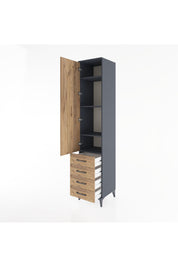 Hyperion Dolap 4 Raflı 4 Çekmeceli Tek Kapaklı 44x44x221 Antrasit-Çam