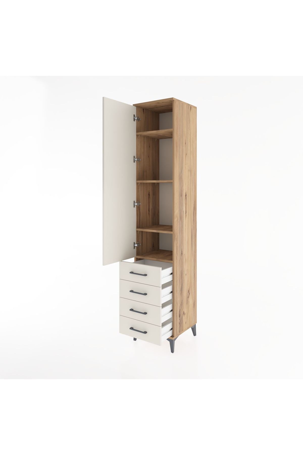 Hyperion Dolap 4 Raflı 4 Çekmeceli Tek Kapaklı 44x44x221 Çam-Aytaşı